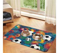 Super Absorbent Dog Food Mat, Colorful Football Pet Feeding Mat for Food and Water Bowls Non-Slip Waterproof Placement Pad for Floors Quick Dry Water Dispenser Mat for Dogs Puppy Cats