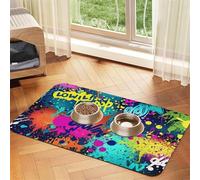 Super Absorbent Dog Food Mat, Colorful Spray Pattern Pet Feeding Mat for Food and Water Bowls Non-Slip Waterproof Placement Pad for Floors Quick Dry Water Dispenser Mat for Dogs Puppy Cats