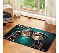 Super Absorbent Dog Food Mat, Cool Drum Set Pet Feeding Mat for Food and Water Bowls Non-Slip Waterproof Placement Pad for Floors Quick Dry Water Dispenser Mat for Dogs Puppy Cats