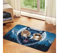 Super Absorbent Dog Food Mat, Cool Wolf Pet Feeding Mat for Food and Water Bowls Non-Slip Waterproof Placement Pad for Floors Quick Dry Water Dispenser Mat for Dogs Puppy Cats