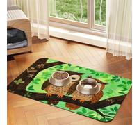 Super Absorbent Dog Food Mat, Couple Owl Perching Tree Prints Pet Feeding Mat for Food and Water Bowls Non-Slip Waterproof Placement Pad for Floors Quick Dry Water Dispenser Mat for Dogs Puppy Cats