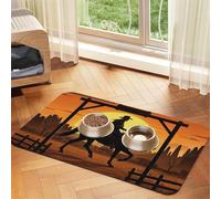 Super Absorbent Dog Food Mat, Cowboy Riding Ranch Desert Pet Feeding Mat for Food and Water Bowls Non-Slip Waterproof Placement Pad for Floors Quick Dry Water Dispenser Mat for Dogs Puppy Cats