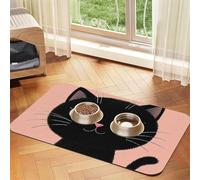 Super Absorbent Dog Food Mat, Cute Black Cat Face with Big Eyes Pet Feeding Mat for Food and Water Bowls Non-Slip Waterproof Placement Pad for Floors Quick Dry Water Dispenser Mat for Dogs Puppy Cats
