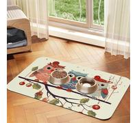 Super Absorbent Dog Food Mat, Cute Christmas Owls On Branch Pet Feeding Mat for Food and Water Bowls Non-Slip Waterproof Placement Pad for Floors Quick Dry Water Dispenser Mat for Dogs Puppy Cats