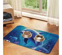 Super Absorbent Dog Food Mat, Cute Dolphin Pet Feeding Mat for Food and Water Bowls Non-Slip Waterproof Placement Pad for Floors Quick Dry Water Dispenser Mat for Dogs Puppy Cats