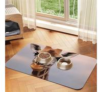 Super Absorbent Dog Food Mat, Cute Giraffe Pet Feeding Mat for Food and Water Bowls Non-Slip Waterproof Placement Pad for Floors Quick Dry Water Dispenser Mat for Dogs Puppy Cats