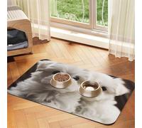 Super Absorbent Dog Food Mat, Cute Maltese Puppy Pet Feeding Mat for Food and Water Bowls Non-Slip Waterproof Placement Pad for Floors Quick Dry Water Dispenser Mat for Dogs Puppy Cats