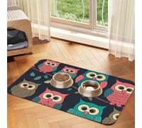 Super Absorbent Dog Food Mat, Cute Owls Pet Feeding Mat for Food and Water Bowls Non-Slip Waterproof Placement Pad for Floors Quick Dry Water Dispenser Mat for Dogs Puppy Cats