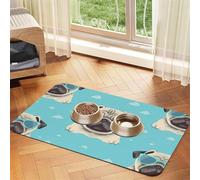 Super Absorbent Dog Food Mat, Cute Pug Dog Pet Feeding Mat for Food and Water Bowls Non-Slip Waterproof Placement Pad for Floors Quick Dry Water Dispenser Mat for Dogs Puppy Cats