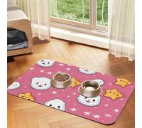 Super Absorbent Dog Food Mat, Cute Rice Balls and Stars Pattern Pet Feeding Mat for Food and Water Bowls Non-Slip Waterproof Placement Pad for Floors Quick Dry Water Dispenser Mat for Dogs Puppy Cats