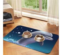 Super Absorbent Dog Food Mat, Cute Sea Animal Dolphin Pet Feeding Mat for Food and Water Bowls Non-Slip Waterproof Placement Pad for Floors Quick Dry Water Dispenser Mat for Dogs Puppy Cats