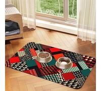 Super Absorbent Dog Food Mat, Diagonal Geometric Pattern Pet Feeding Mat for Food and Water Bowls Non-Slip Waterproof Placement Pad for Floors Quick Dry Water Dispenser Mat for Dogs Puppy Cats