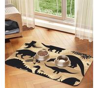 Super Absorbent Dog Food Mat, Dinosaur Silhouette Pet Feeding Mat for Food and Water Bowls Non-Slip Waterproof Placement Pad for Floors Quick Dry Water Dispenser Mat for Dogs Puppy Cats