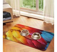 Super Absorbent Dog Food Mat, Fantastic Parrot Feather Pet Feeding Mat for Food and Water Bowls Non-Slip Waterproof Placement Pad for Floors Quick Dry Water Dispenser Mat for Dogs Puppy Cats