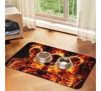 Super Absorbent Dog Food Mat, Fire Skeletons Pet Feeding Mat for Food and Water Bowls Non-Slip Waterproof Placement Pad for Floors Quick Dry Water Dispenser Mat for Dogs Puppy Cats