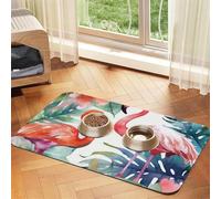 Super Absorbent Dog Food Mat, Flamingos Watercolor Tropics Pet Feeding Mat for Food and Water Bowls Non-Slip Waterproof Placement Pad for Floors Quick Dry Water Dispenser Mat for Dogs Puppy Cats