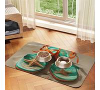 Super Absorbent Dog Food Mat, Flip-Flops On A Sandy Beach Pet Feeding Mat for Food and Water Bowls Non-Slip Waterproof Placement Pad for Floors Quick Dry Water Dispenser Mat for Dogs Puppy Cats