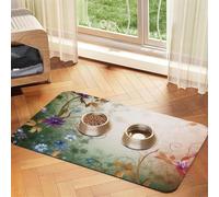 Super Absorbent Dog Food Mat, Floral Swirls Ivy Pet Feeding Mat for Food and Water Bowls Non-Slip Waterproof Placement Pad for Floors Quick Dry Water Dispenser Mat for Dogs Puppy Cats
