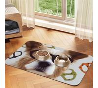 Super Absorbent Dog Food Mat, Funny Dog Glasses Pet Feeding Mat for Food and Water Bowls Non-Slip Waterproof Placement Pad for Floors Quick Dry Water Dispenser Mat for Dogs Puppy Cats