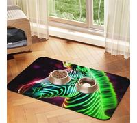 Super Absorbent Dog Food Mat, Glowing Zebra Pet Feeding Mat for Food and Water Bowls Non-Slip Waterproof Placement Pad for Floors Quick Dry Water Dispenser Mat for Dogs Puppy Cats