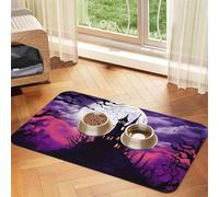 Super Absorbent Dog Food Mat, Halloween Castle Purple Sky Pet Feeding Mat for Food and Water Bowls Non-Slip Waterproof Placement Pad for Floors Quick Dry Water Dispenser Mat for Dogs Puppy Cats