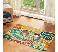 Super Absorbent Dog Food Mat, Hawaiian Slogans Pet Feeding Mat for Food and Water Bowls Non-Slip Waterproof Placement Pad for Floors Quick Dry Water Dispenser Mat for Dogs Puppy Cats