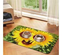 Super Absorbent Dog Food Mat, Heart Shaped Sunflower Pet Feeding Mat for Food and Water Bowls Non-Slip Waterproof Placement Pad for Floors Quick Dry Water Dispenser Mat for Dogs Puppy Cats