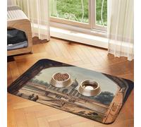 Super Absorbent Dog Food Mat, Historical Site Painting Pet Feeding Mat for Food and Water Bowls Non-Slip Waterproof Placement Pad for Floors Quick Dry Water Dispenser Mat for Dogs Puppy Cats