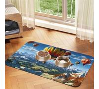 Super Absorbent Dog Food Mat, Hot Air Balloon Pet Feeding Mat for Food and Water Bowls Non-Slip Waterproof Placement Pad for Floors Quick Dry Water Dispenser Mat for Dogs Puppy Cats