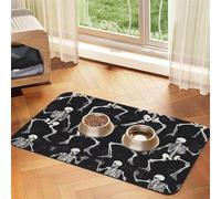Super Absorbent Dog Food Mat, Interesting Skeleton Pet Feeding Mat for Food and Water Bowls Non-Slip Waterproof Placement Pad for Floors Quick Dry Water Dispenser Mat for Dogs Puppy Cats