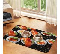 Super Absorbent Dog Food Mat, Japanese Sushi Shrimp Pet Feeding Mat for Food and Water Bowls Non-Slip Waterproof Placement Pad for Floors Quick Dry Water Dispenser Mat for Dogs Puppy Cats