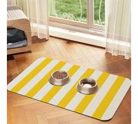 Super Absorbent Dog Food Mat, Lemon Yellow Stripes Pet Feeding Mat for Food and Water Bowls Non-Slip Waterproof Placement Pad for Floors Quick Dry Water Dispenser Mat for Dogs Puppy Cats