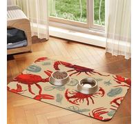 Super Absorbent Dog Food Mat, Lobster and Crab Pet Feeding Mat for Food and Water Bowls Non-Slip Waterproof Placement Pad for Floors Quick Dry Water Dispenser Mat for Dogs Puppy Cats
