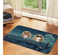 Super Absorbent Dog Food Mat, Magical Nights Pet Feeding Mat for Food and Water Bowls Non-Slip Waterproof Placement Pad for Floors Quick Dry Water Dispenser Mat for Dogs Puppy Cats