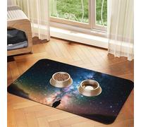 Super Absorbent Dog Food Mat, Man Looking Up Universe Night Sky Pet Feeding Mat for Food and Water Bowls Non-Slip Waterproof Placement Pad for Floors Quick Dry Water Dispenser Mat for Dogs Puppy Cats
