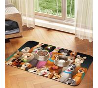 Super Absorbent Dog Food Mat, Many Cute Dogs Pet Feeding Mat for Food and Water Bowls Non-Slip Waterproof Placement Pad for Floors Quick Dry Water Dispenser Mat for Dogs Puppy Cats