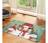 Super Absorbent Dog Food Mat, Merry Christmas Cute Snowman Pet Feeding Mat for Food and Water Bowls Non-Slip Waterproof Placement Pad for Floors Quick Dry Water Dispenser Mat for Dogs Puppy Cats