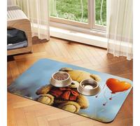 Super Absorbent Dog Food Mat, Miss You Bear Pet Feeding Mat for Food and Water Bowls Non-Slip Waterproof Placement Pad for Floors Quick Dry Water Dispenser Mat for Dogs Puppy Cats