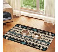Super Absorbent Dog Food Mat, Native American Patterns Pet Feeding Mat for Food and Water Bowls Non-Slip Waterproof Placement Pad for Floors Quick Dry Water Dispenser Mat for Dogs Puppy Cats