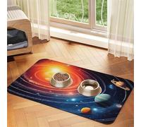 Super Absorbent Dog Food Mat, Outer Space Galaxy Solar System Pet Feeding Mat for Food and Water Bowls Non-Slip Waterproof Placement Pad for Floors Quick Dry Water Dispenser Mat for Dogs Puppy Cats