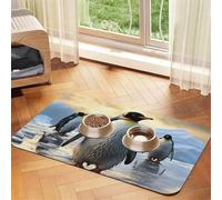 Super Absorbent Dog Food Mat, Penguin Pet Feeding Mat for Food and Water Bowls Non-Slip Waterproof Placement Pad for Floors Quick Dry Water Dispenser Mat for Dogs Puppy Cats
