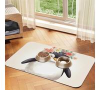 Super Absorbent Dog Food Mat, Penguin Wearing Flowers Pet Feeding Mat for Food and Water Bowls Non-Slip Waterproof Placement Pad for Floors Quick Dry Water Dispenser Mat for Dogs Puppy Cats