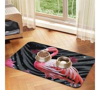Super Absorbent Dog Food Mat, Pink Flamingo Pet Feeding Mat for Food and Water Bowls Non-Slip Waterproof Placement Pad for Floors Quick Dry Water Dispenser Mat for Dogs Puppy Cats