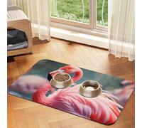 Super Absorbent Dog Food Mat, Pink Flamingo Pet Feeding Mat for Food and Water Bowls Non-Slip Waterproof Placement Pad for Floors Quick Dry Water Dispenser Mat for Dogs Puppy Cats
