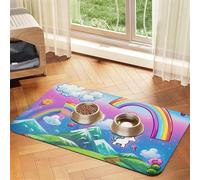Super Absorbent Dog Food Mat, Rainbow Pet Feeding Mat for Food and Water Bowls Non-Slip Waterproof Placement Pad for Floors Quick Dry Water Dispenser Mat for Dogs Puppy Cats