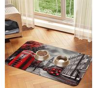 Super Absorbent Dog Food Mat, Red London Street Pet Feeding Mat for Food and Water Bowls Non-Slip Waterproof Placement Pad for Floors Quick Dry Water Dispenser Mat for Dogs Puppy Cats