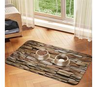 Super Absorbent Dog Food Mat, Rustic Rocks Brick Wall Pet Feeding Mat for Food and Water Bowls Non-Slip Waterproof Placement Pad for Floors Quick Dry Water Dispenser Mat for Dogs Puppy Cats