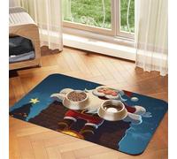 Super Absorbent Dog Food Mat, Santa Into The Chimney Pet Feeding Mat for Food and Water Bowls Non-Slip Waterproof Placement Pad for Floors Quick Dry Water Dispenser Mat for Dogs Puppy Cats