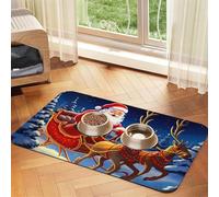 Super Absorbent Dog Food Mat, Santa On Sleigh Pet Feeding Mat for Food and Water Bowls Non-Slip Waterproof Placement Pad for Floors Quick Dry Water Dispenser Mat for Dogs Puppy Cats