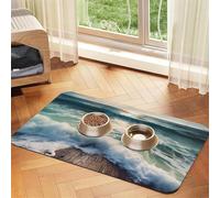 Super Absorbent Dog Food Mat, Sea On The Boards Pet Feeding Mat for Food and Water Bowls Non-Slip Waterproof Placement Pad for Floors Quick Dry Water Dispenser Mat for Dogs Puppy Cats